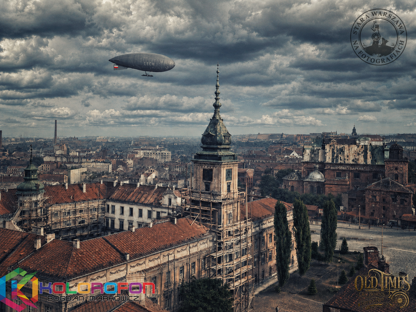 Przedwojenna Warszawa w kolorze 1926 rok - Sterowiec Lech nad Zamkiem Królewskim - plakat UHD 8K Nowe wydanie 2026 1