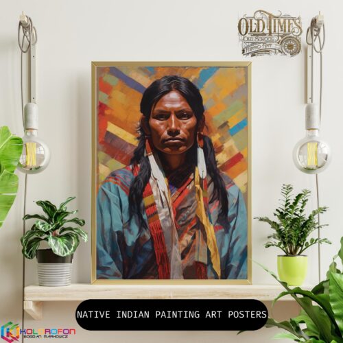 INDIAN Native usa painting posters indianie plakaty kolorofon Modern Living Room Wall Art Poster Frame Mockup Instagram Post