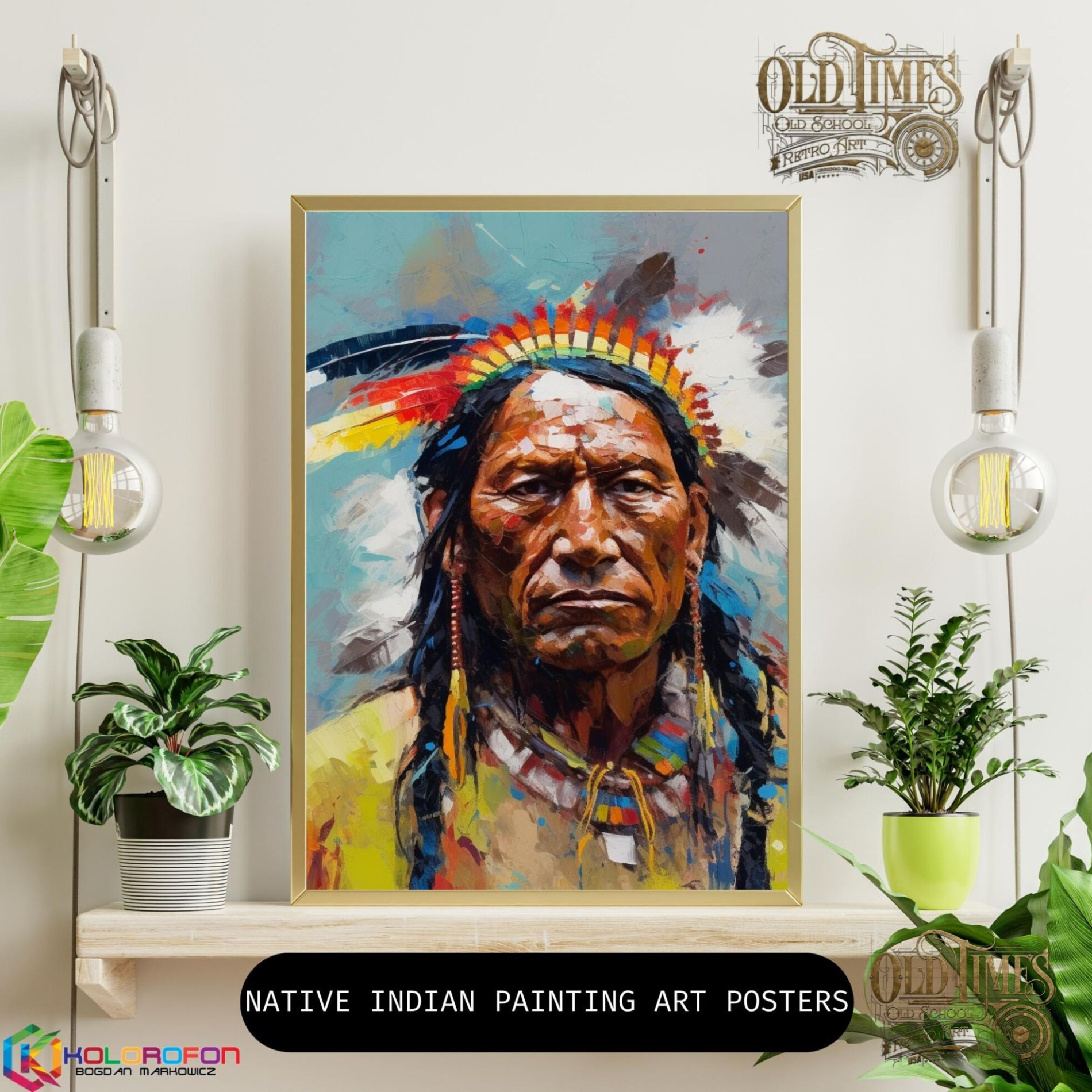 Plakaty od Old Times - Amerykański Indianin w tradycyjnym stroju v4 malowany obraz plakat 8k 94 Indian native painting plakaty kolorofon old times Modern Living Room Wall Art Poster plakaty do domu Warszawa kolorofon scaled