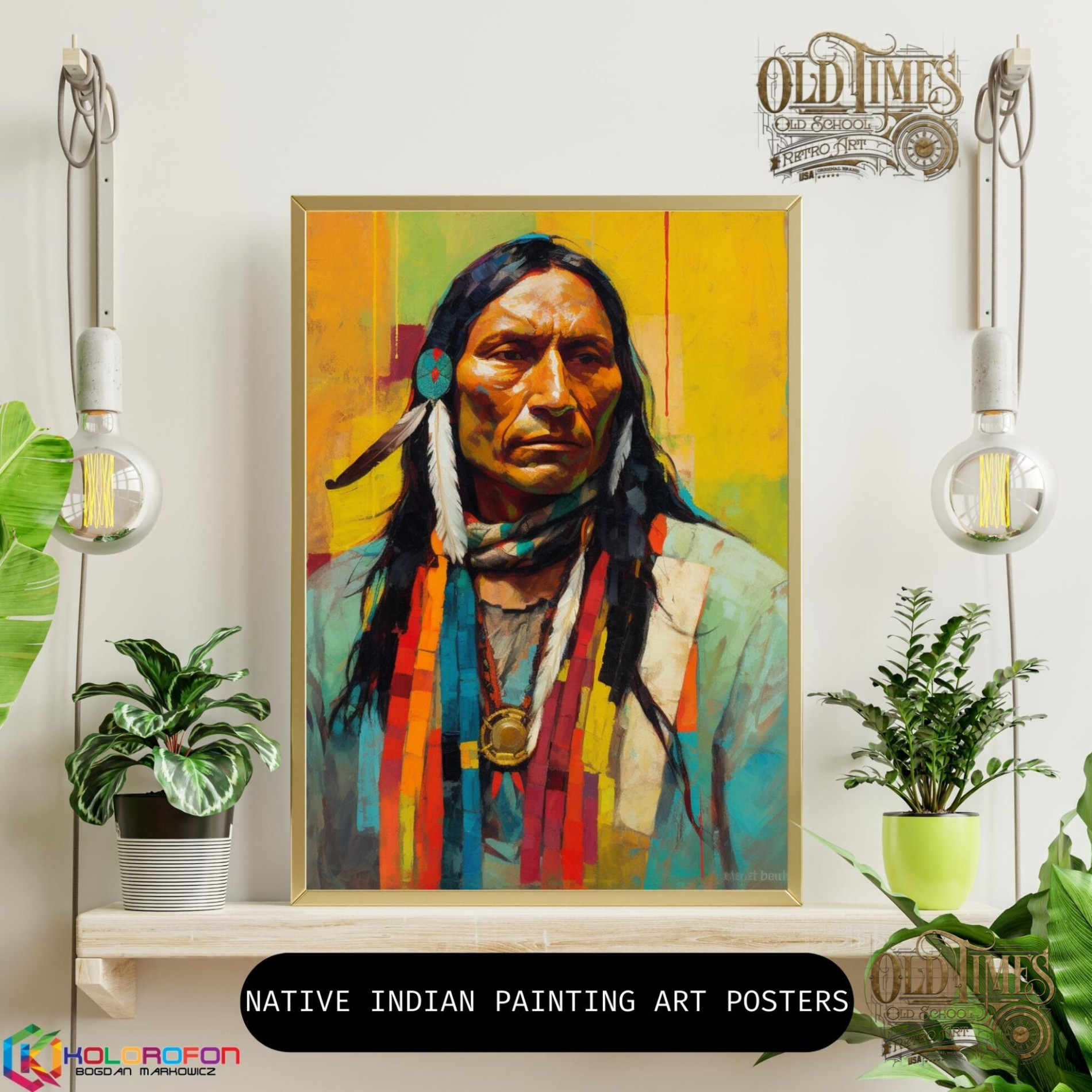 Plakaty od Old Times - Amerykański Indianin w tradycyjnym stroju v1 malowany obraz plakat 8k 91 Indian native painting plakaty kolorofon old times Modern Living Room Wall Art Poster plakaty warszawa scaled