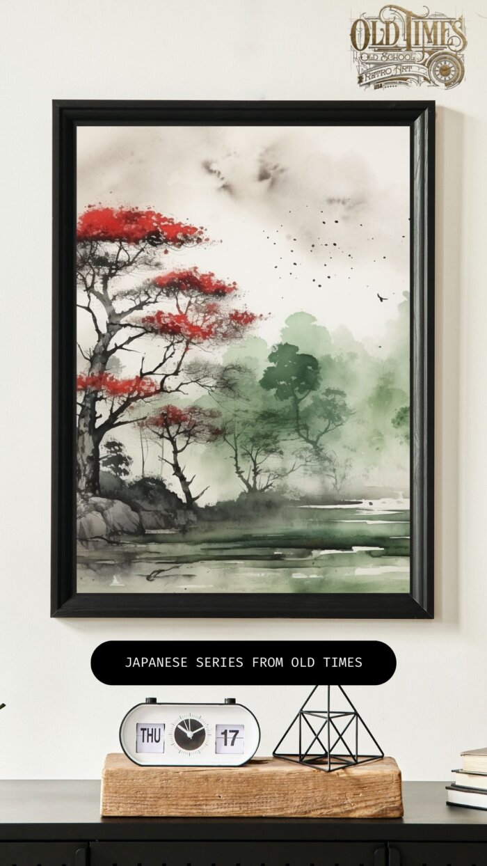 Plakaty od Old Times - Obraz artystyczny malowany w stylu japońskiej sztuki Japanese Sumi-e brush painting v1