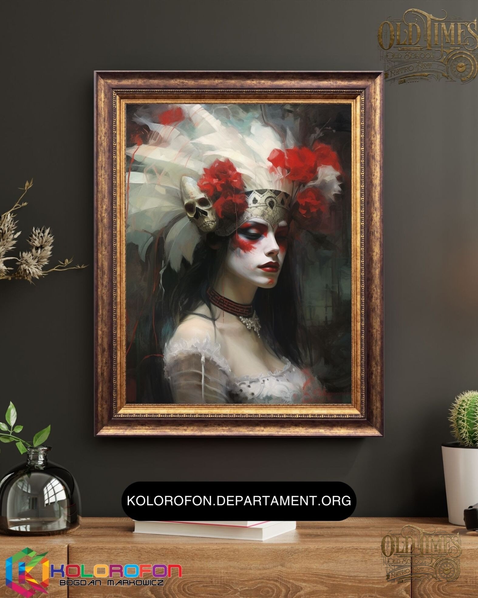 Plakaty malowane artystyczne - Kobieta z pomalowaną twarzą w stylu Voodoo v1 Plakat wysokiej jakości 8K 76 Plakt malowany artystycznye Kobieta czerwien bialy voodoo style 1 kolorofon plakty wysykie jakosci scaled