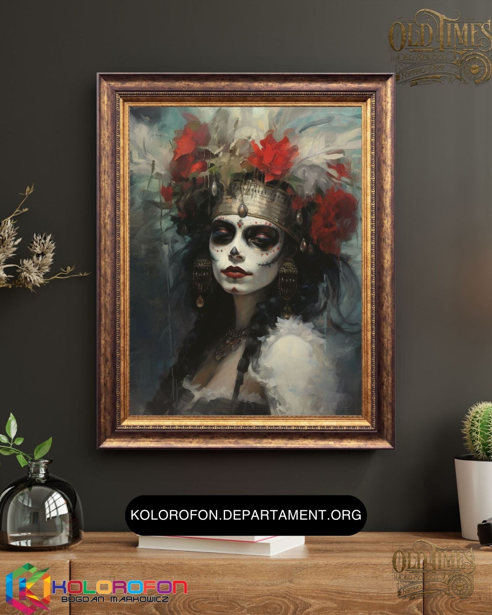 Plakaty malowane artystyczne - Kobieta z pomalowaną twarzą w stylu Voodoo v4 Plakat wysokiej jakości 8K 77 Plakt malowany artystycznye Kobieta czerwien bialy voodoo style 4 kolorofon plakty wysykie jakosci scaled