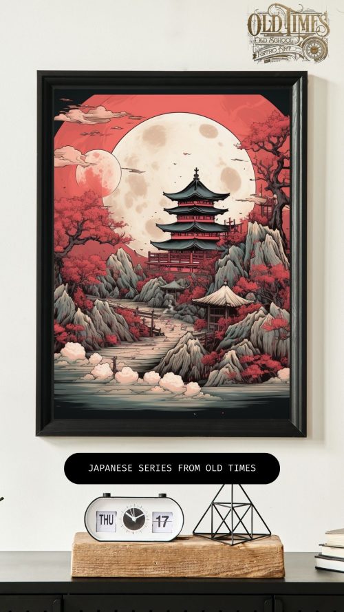 Japanese series from old times kolorofon japan sumi art ink obraz malowany plakat zachod slonca ksiezyc do sypialni ksiezyc v2