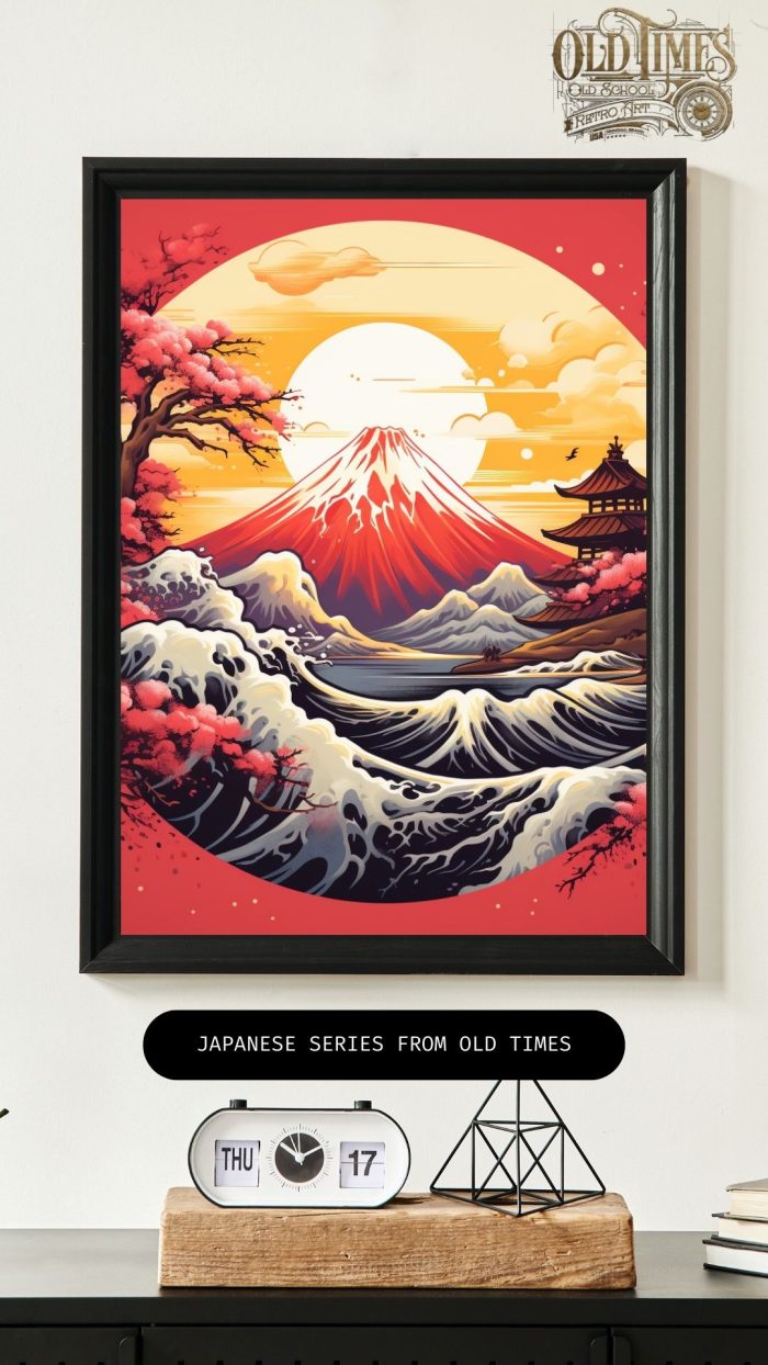 Japanese series from old times kolorofon japan sumi art ink obraz malowany plakat zachod slonca ksiezyc do sypialni v3