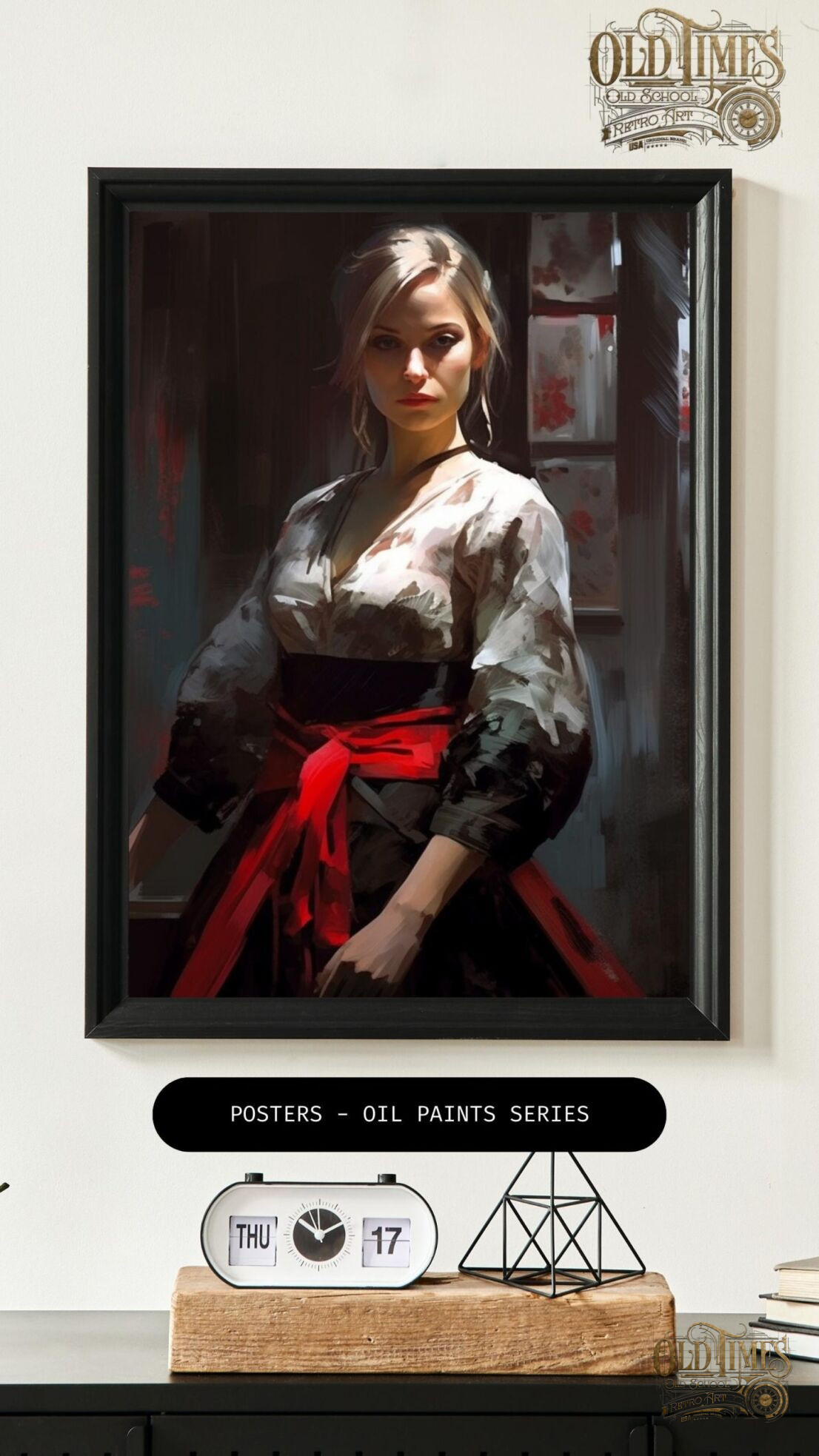 Oil paints series - Plakaty od Old Times - Obraz artystyczny malowany do salonu sypialni Kobieta red white black v.1 87 Oil paints series old times kolorofonMalowany artystyczne plakaty do domu i biura kolorofon kobieta 1 scaled scaled