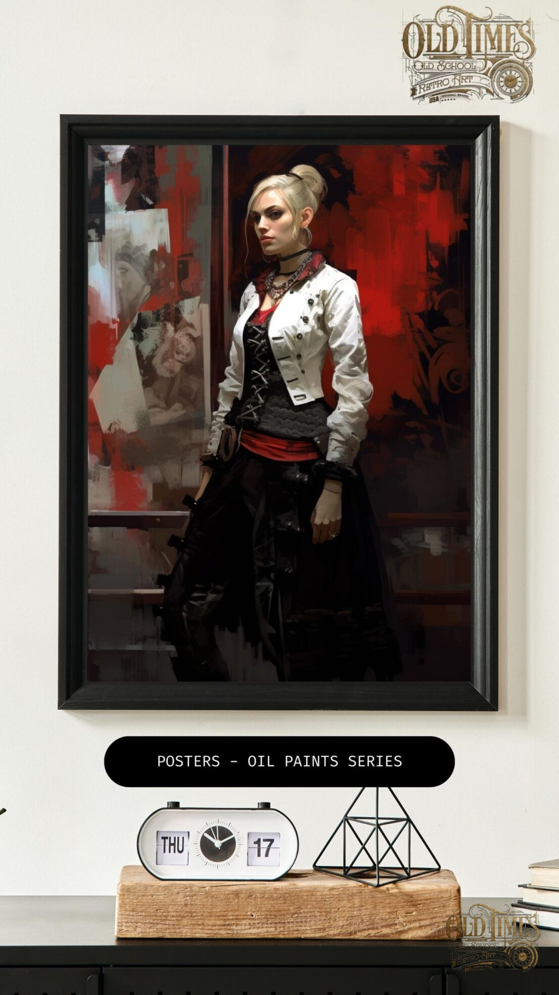 Oil paints series - Plakaty od Old Times - Obraz artystyczny malowany do salonu sypialni Kobieta red white black v.4 90 Oil paints series old times kolorofonMalowany artystyczne plakaty do domu i biura kolorofon kobieta 4 scaled scaled