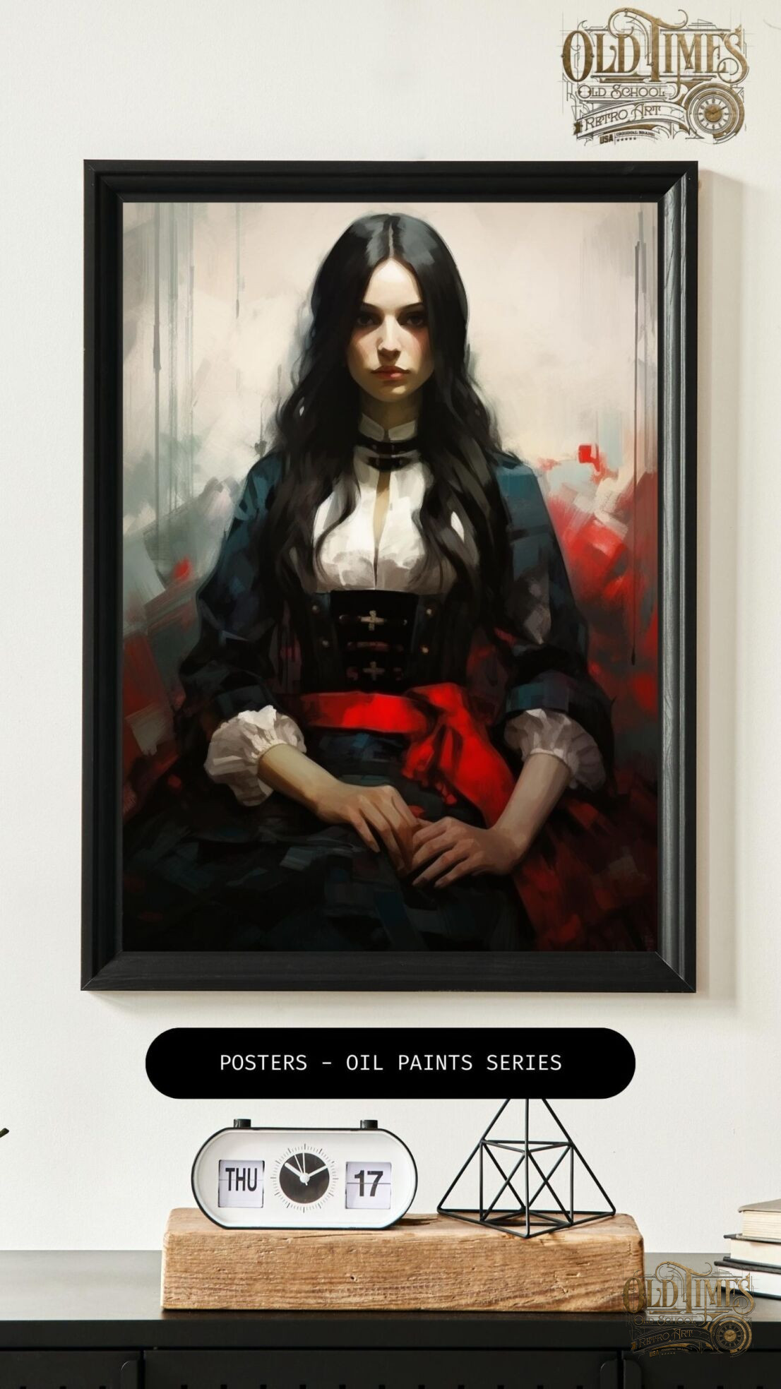 Oil paints series - Plakaty od Old Times - Obraz artystyczny malowany do salonu sypialni Kobieta w sukni red white black v.8 93 Oil paints series old times kolorofonMalowany artystyczne plakaty do domu i biura kolorofon kobieta portret premium warszawa 8 scaled scaled