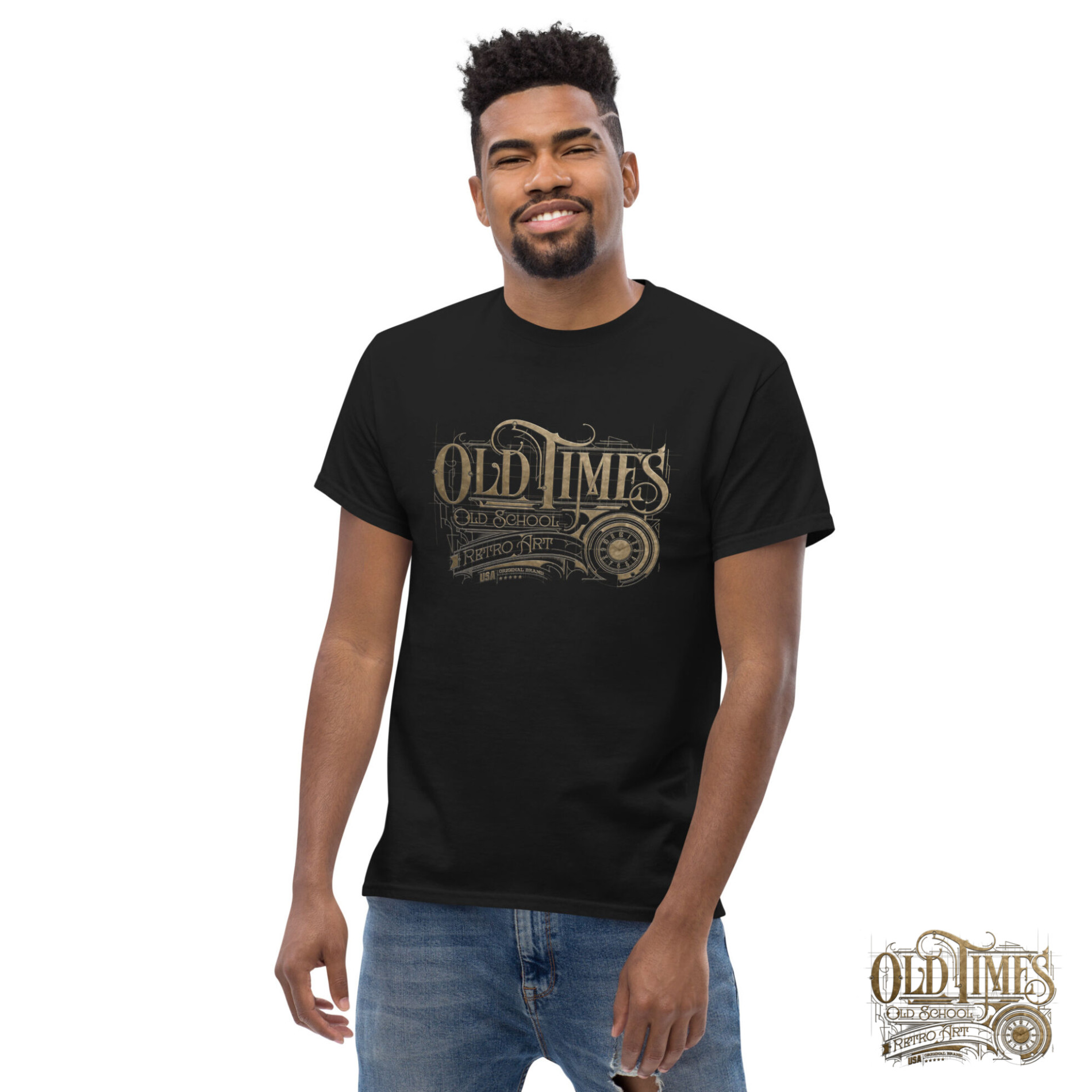 T-Shirt USA Original - OLD TIME VINTAGE ART - GOLD 89 unisex classic tee black front 2 66f75d3149112 scaled