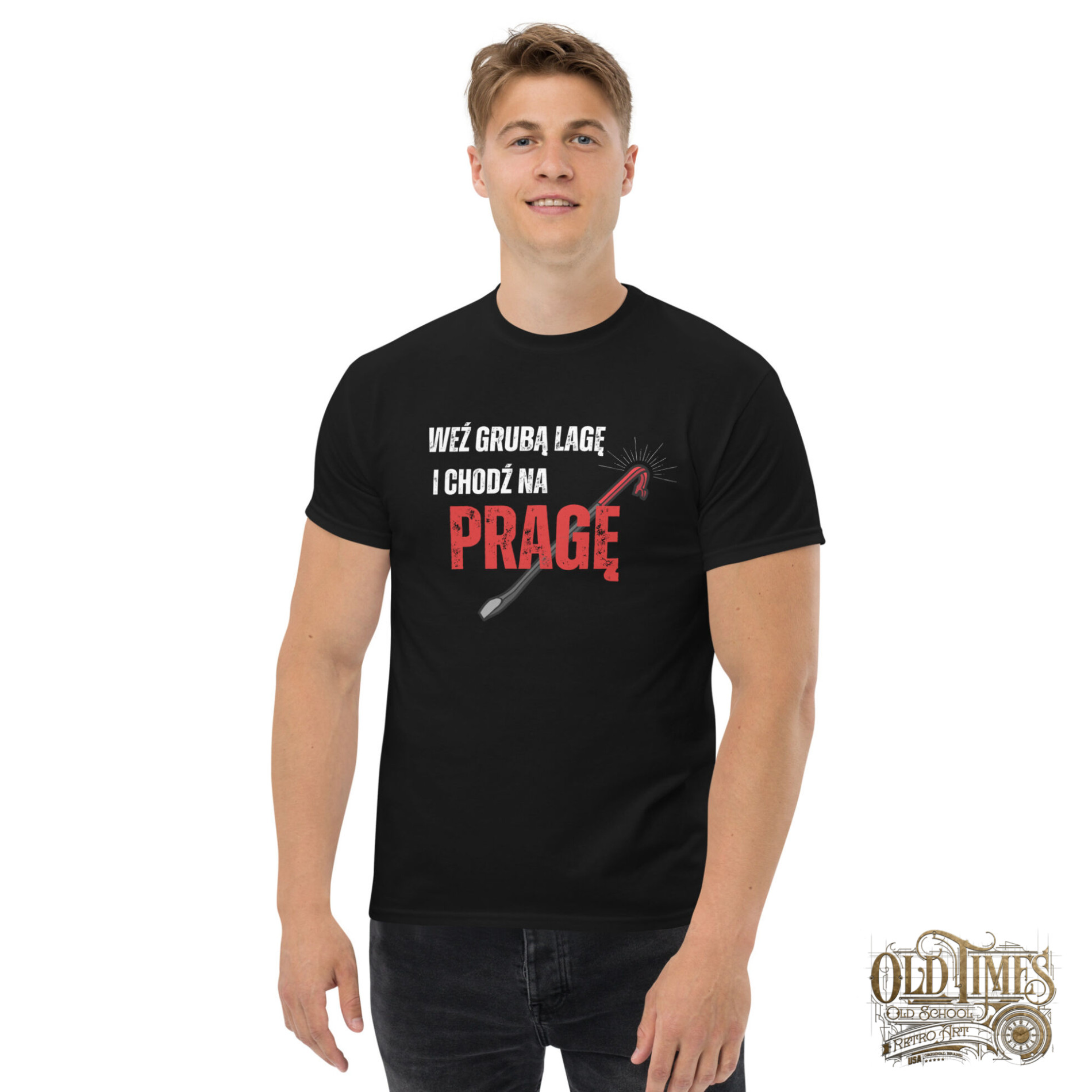 T-Shirt Koszulka Warszawska - Weź grubą lagę i chodź na Pragę 100 unisex classic tee black front 66f75b6c974fb scaled