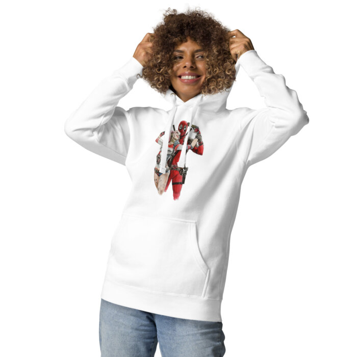 Deadpool and harley quinn Unisex Hoodie Bluza biała z kapturem premium - Old Times Vintage Art - obrazek 2