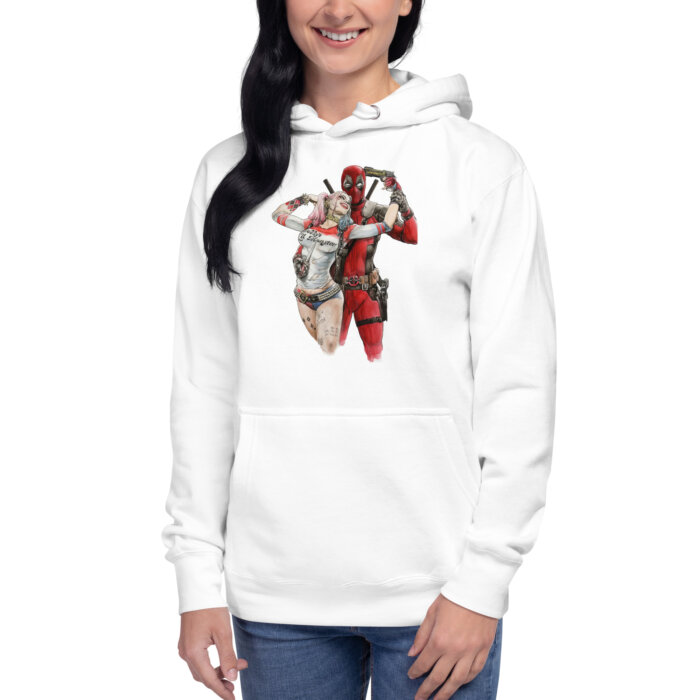 Deadpool and harley quinn Unisex Hoodie Bluza biała z kapturem premium - Old Times Vintage Art - obrazek 4