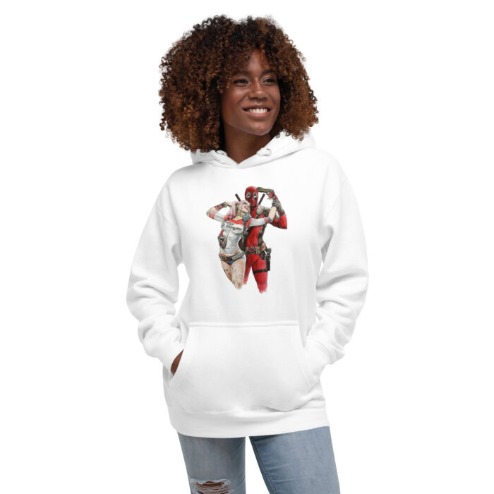 Deadpool and harley quinn Unisex Hoodie Bluza biała z kapturem premium - Old Times Vintage Art - obrazek 5