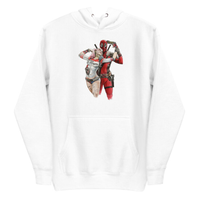 Deadpool and harley quinn Unisex Hoodie Bluza biała z kapturem premium - Old Times Vintage Art - obrazek 6