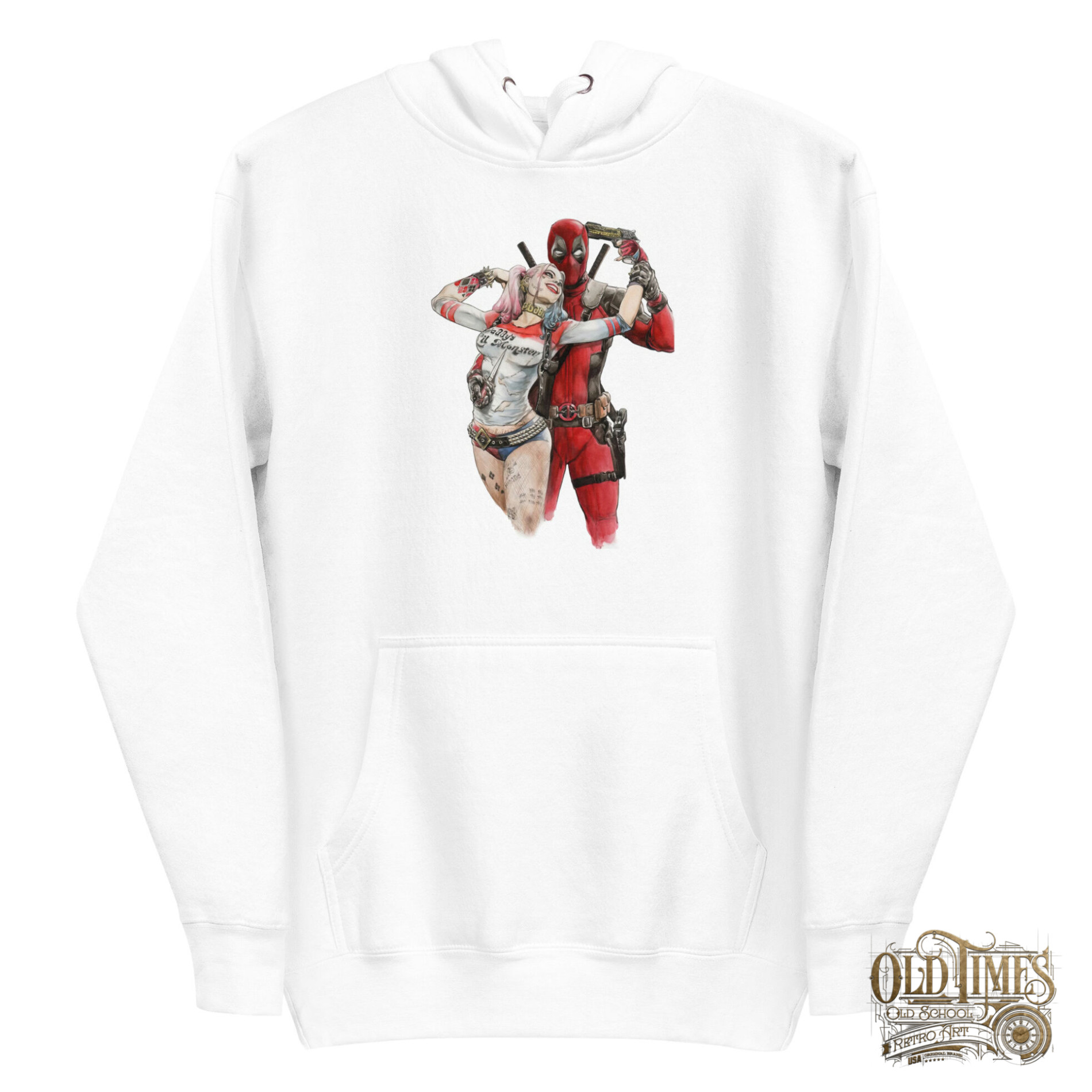 Deadpool and harley quinn Unisex Hoodie Bluza biała z kapturem premium - Old Times Vintage Art 6 Deadpool and harley quinn Unisex Hoodie Bluza biała z kapturem premium - Old Times Vintage Art - obrazek 6
