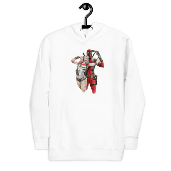 Deadpool and harley quinn Unisex Hoodie Bluza biała z kapturem premium - Old Times Vintage Art - obrazek 7