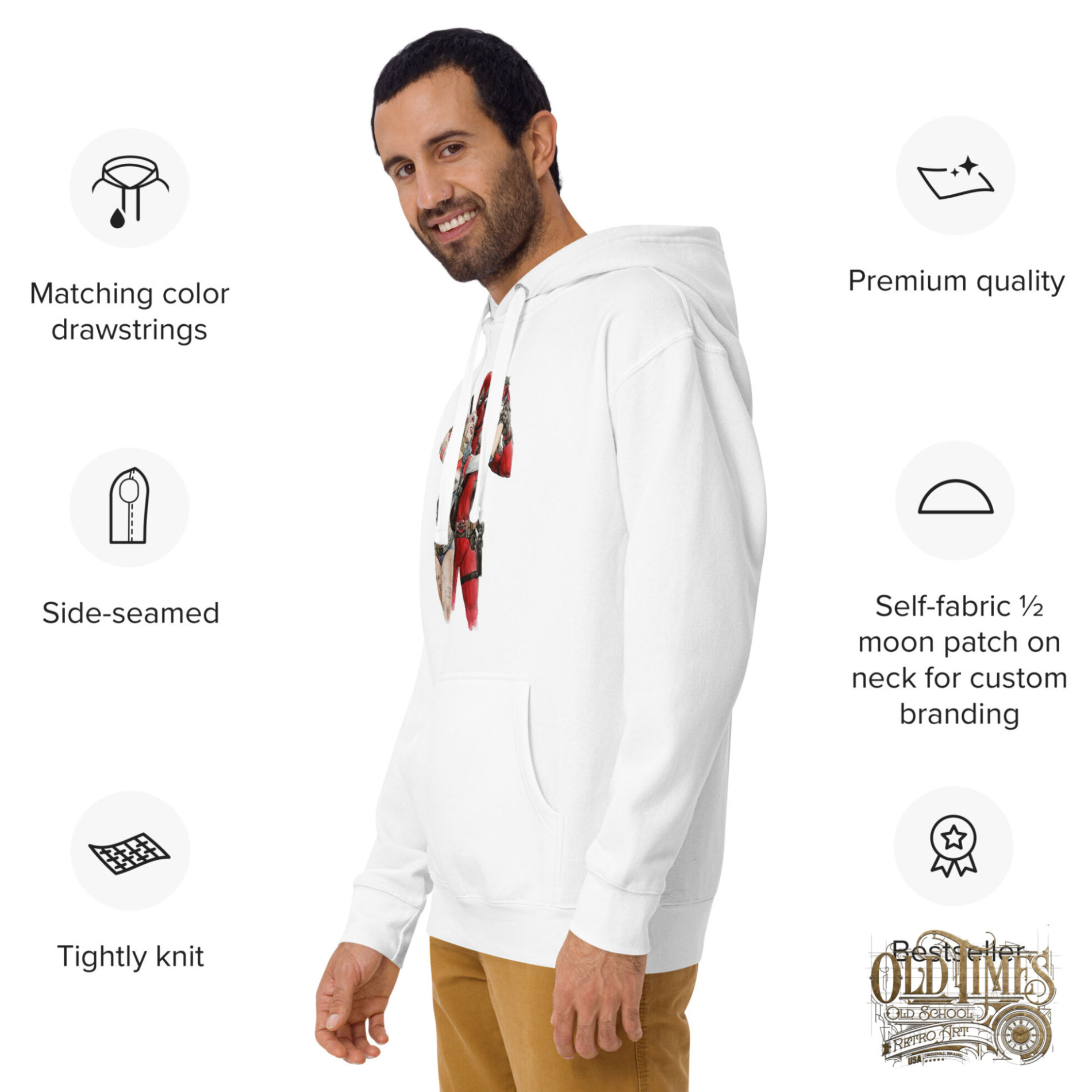 Deadpool and harley quinn Unisex Hoodie Bluza biała z kapturem premium - Old Times Vintage Art 15 Deadpool and harley quinn Unisex Hoodie Bluza biała z kapturem premium - Old Times Vintage Art - obrazek 15