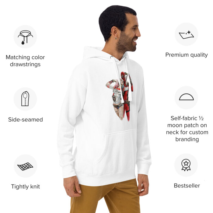 Deadpool and harley quinn Unisex Hoodie Bluza biała z kapturem premium - Old Times Vintage Art - obrazek 16