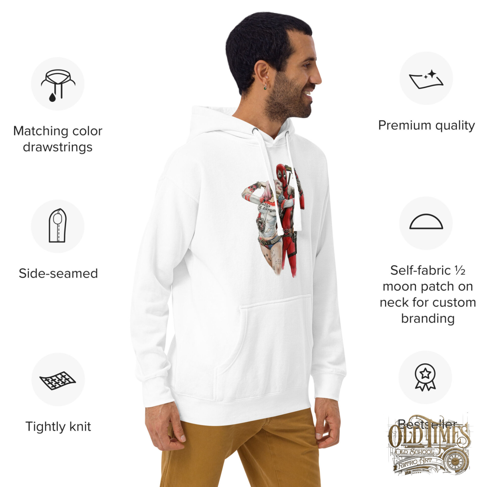 Deadpool and harley quinn Unisex Hoodie Bluza biała z kapturem premium - Old Times Vintage Art 16 Deadpool and harley quinn Unisex Hoodie Bluza biała z kapturem premium - Old Times Vintage Art - obrazek 16