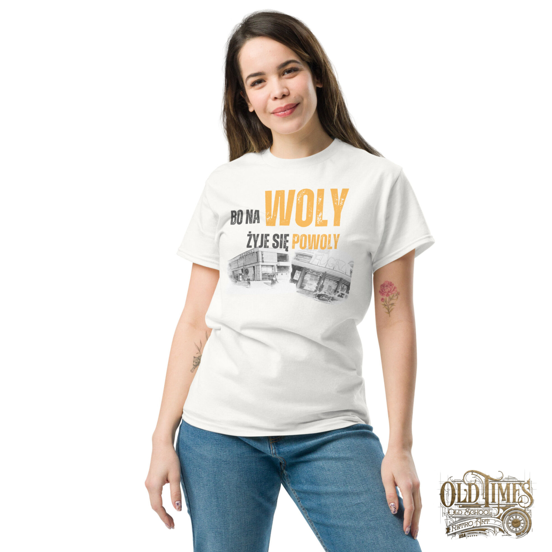 Koszulki Warszawskie - Bo na Woly żyje się Powoly Koszulka t-shirt Unisex Premium white 98 unisex classic tee white front 670679890ffd5 scaled