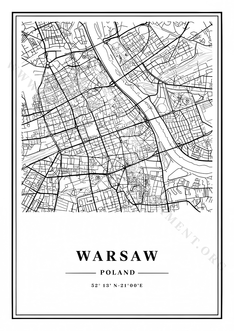 MAPY OZDOBNE - MAPA WARSZAWY Biała struktura V1 Mapa plakat 8K 15 MAPY OZDOBNE MAPA WARSZAWY Biala struktura V1 Mapa plakat 8K