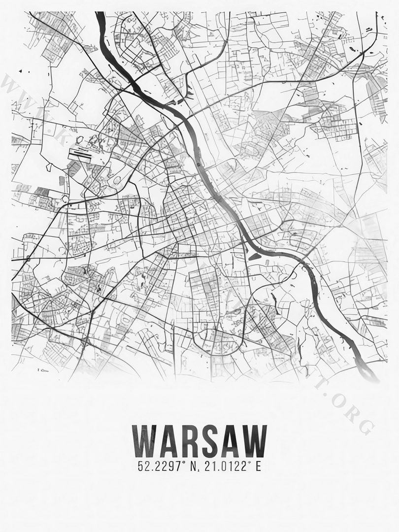 MAPY OZDOBNE - MAPA WARSZAWY Biała struktura V2 Mapa plakat 8K 15 MAPY OZDOBNE MAPA WARSZAWY Biala struktura V2 Mapa plakat 8K