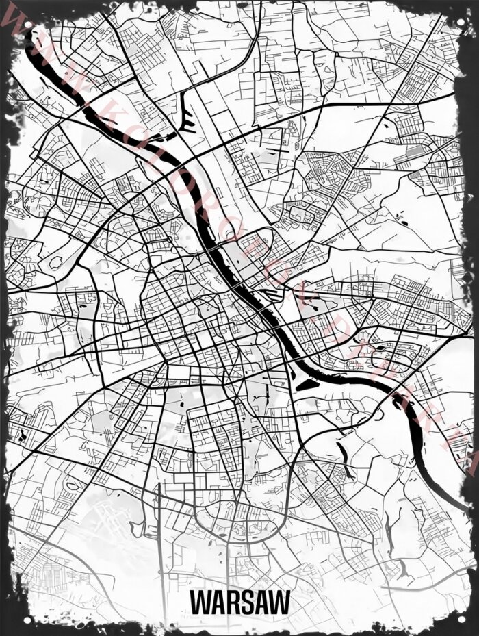 MAPY OZDOBNE - MAPA WARSZAWY Biała struktura grunge V4 Mapa plakat 8K