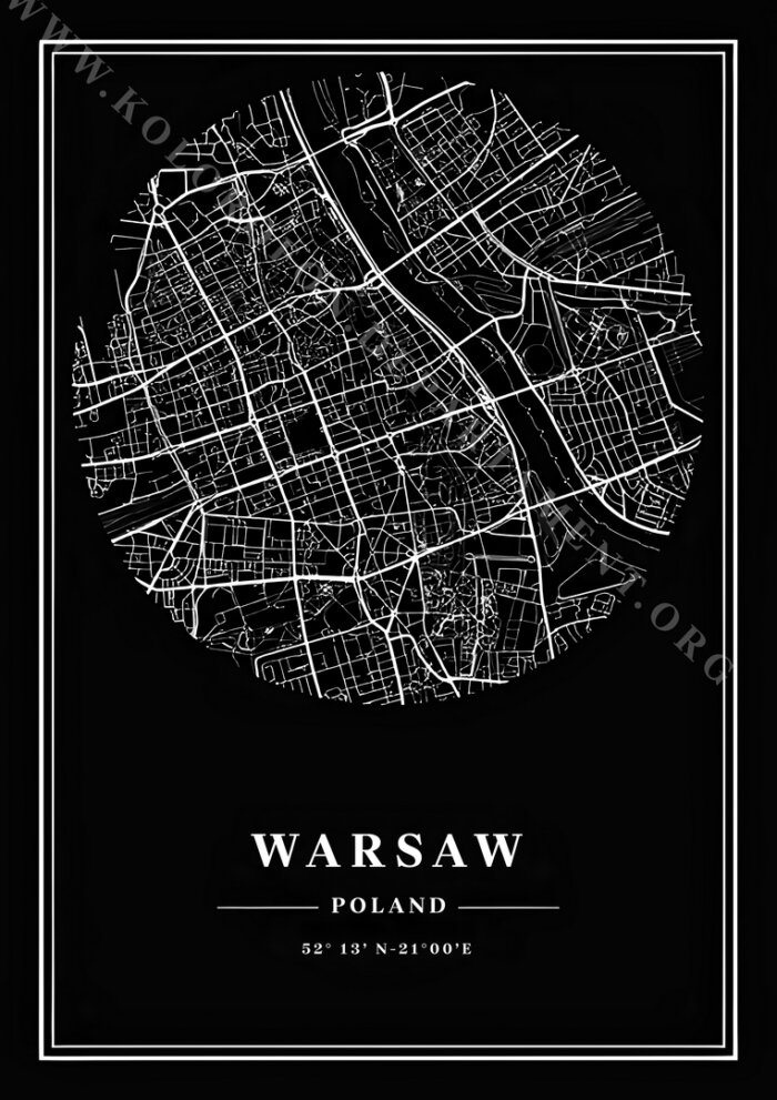 MAPY OZDOBNE - MAPA WARSZAWY Czarna koło V1 Mapa plakat 8K