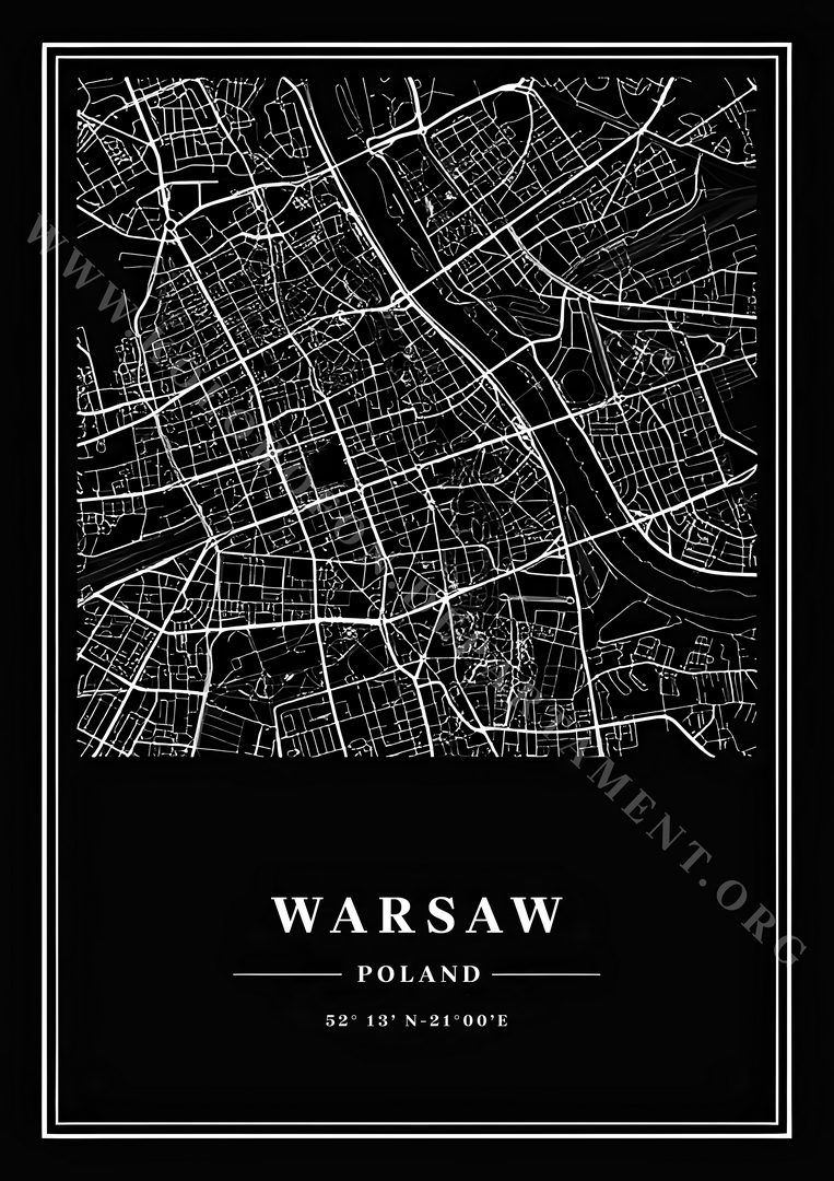 MAPY OZDOBNE - MAPA WARSZAWY Czarna kwadrat V2 Mapa plakat 8K 16 MAPY OZDOBNE MAPA WARSZAWY Czarna kwadrat V2 Mapa plakat 8K