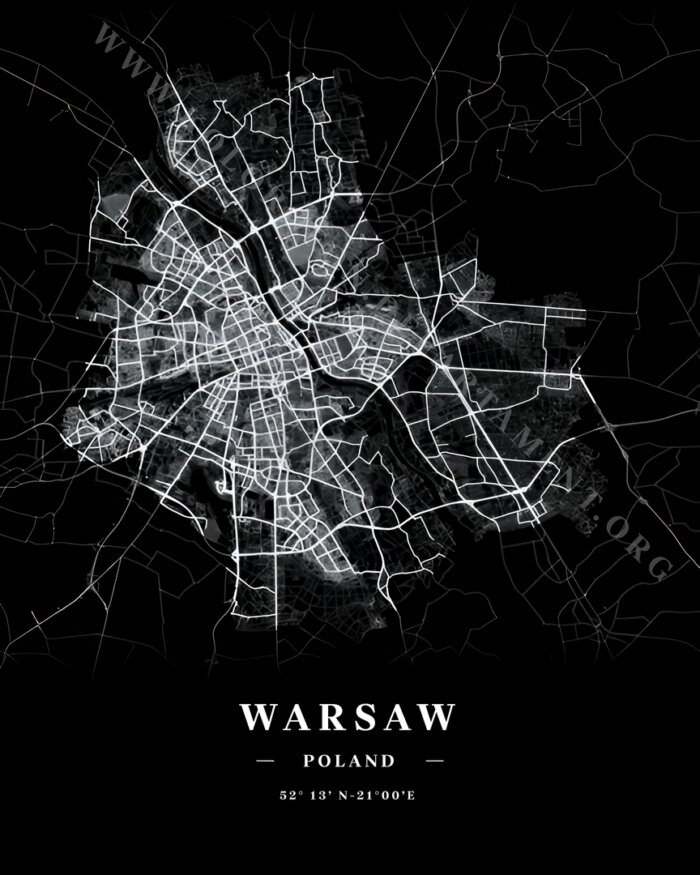 MAPY OZDOBNE - MAPA WARSZAWY Czarna struktura V3 Mapa plakat 8K