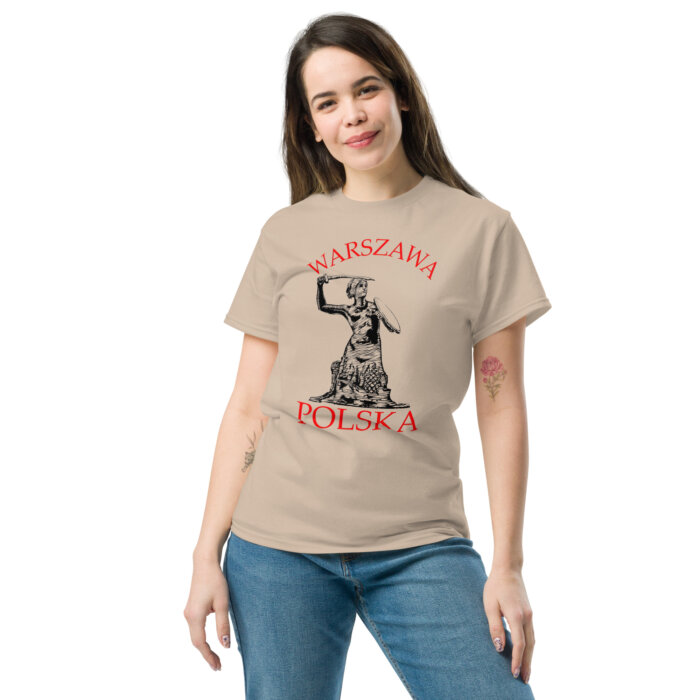 Koszulka Warszawska t-shirt – Syrenka Polska rycina – Unisex – Made in USA - obrazek 3