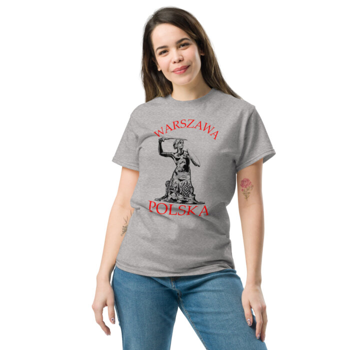 Koszulka Warszawska t-shirt – Syrenka Polska rycina – Unisex – Made in USA - obrazek 2