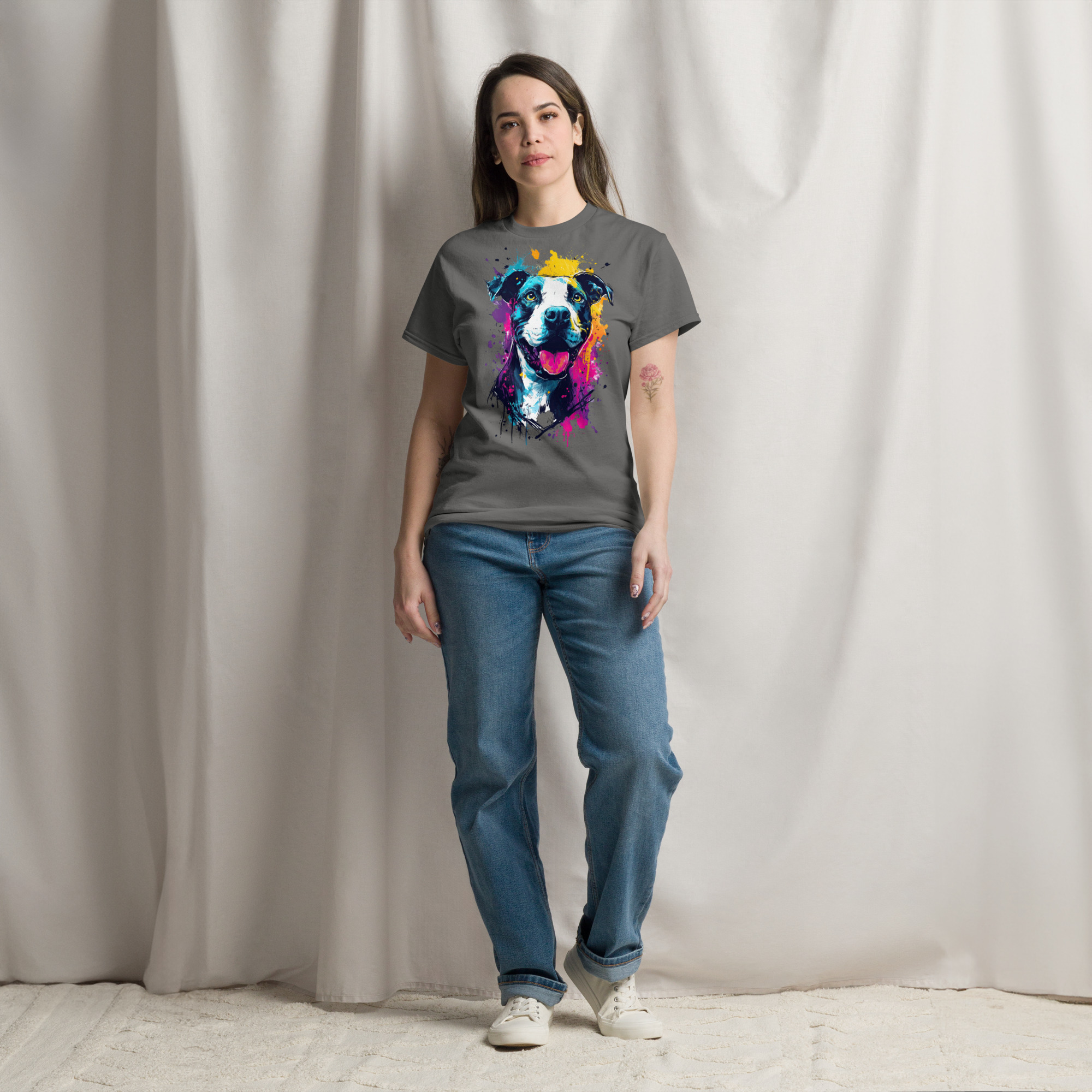 Koszulka artystyczna – Kolorowy uśmiechnięty pies v2 Unisex T-SHIRT by Old Times Vintage Art 44 unisex classic tee charcoal front 67f69fd3b3636
