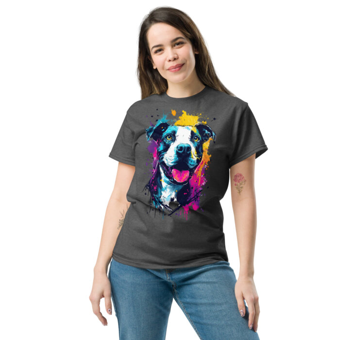 Koszulka artystyczna – Kolorowy uśmiechnięty pies v2 Unisex T-SHIRT by Old Times Vintage Art - obrazek 2