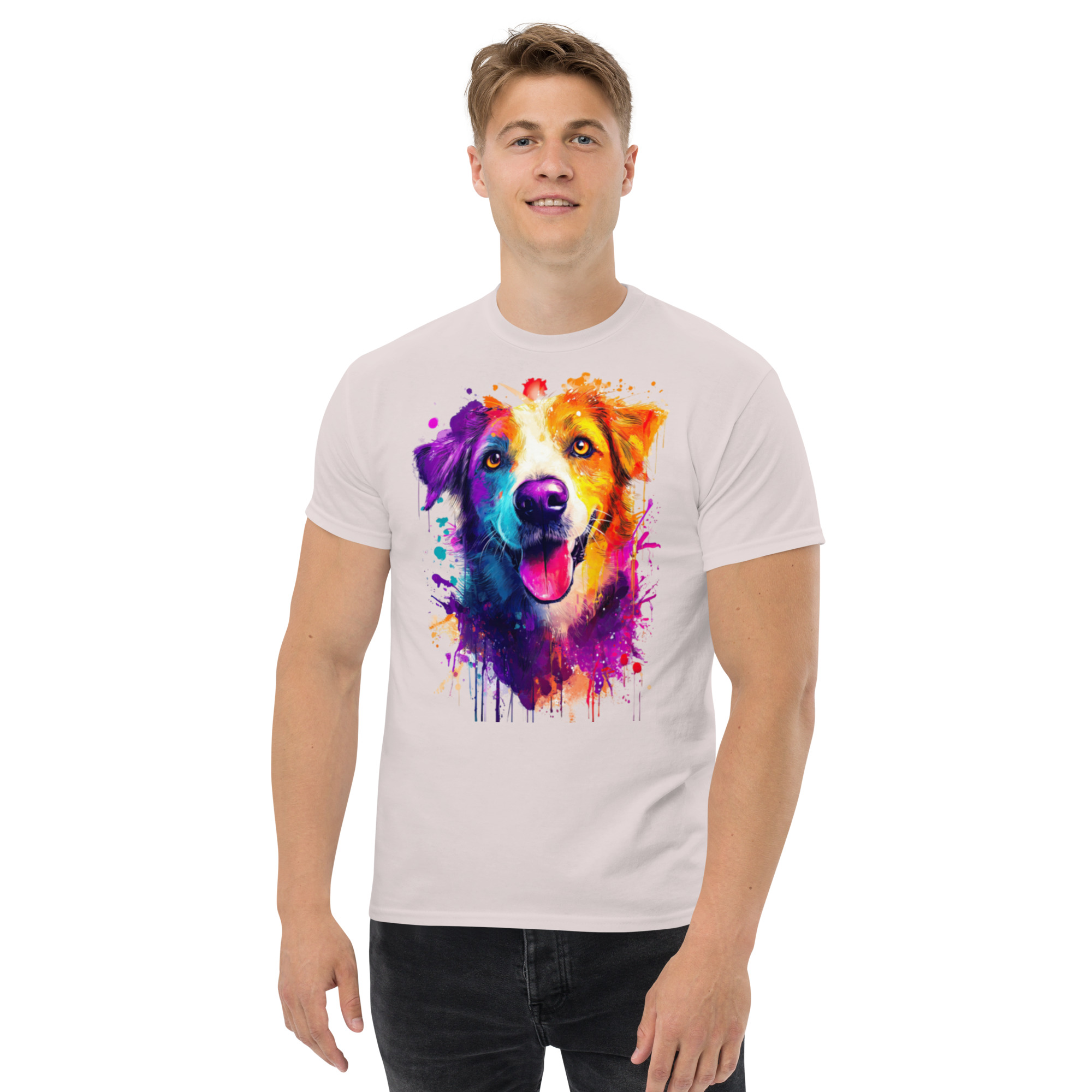 Koszulka artystyczna – Kolorowy pies v1 Unisex T-SHIRT by Old Times Vintage Art 24 unisex classic tee ice grey front 67f69e1ee8986