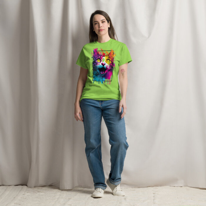 Koszulka artystyczna – Kolorowy uśmiechnięty kot v1 Unisex T-SHIRT by Old Times Vintage Art - obrazek 5
