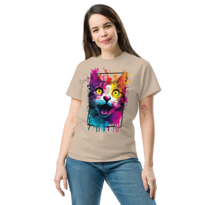 Koszulka artystyczna – Kolorowy uśmiechnięty kot v1 Unisex T-SHIRT by Old Times Vintage Art - obrazek 4