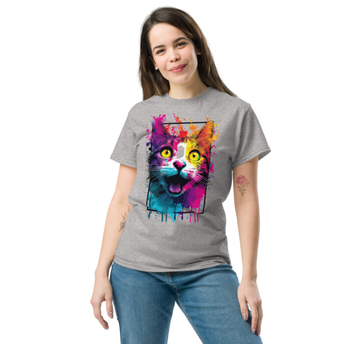 Koszulka artystyczna – Kolorowy uśmiechnięty kot v1 Unisex T-SHIRT by Old Times Vintage Art - obrazek 3