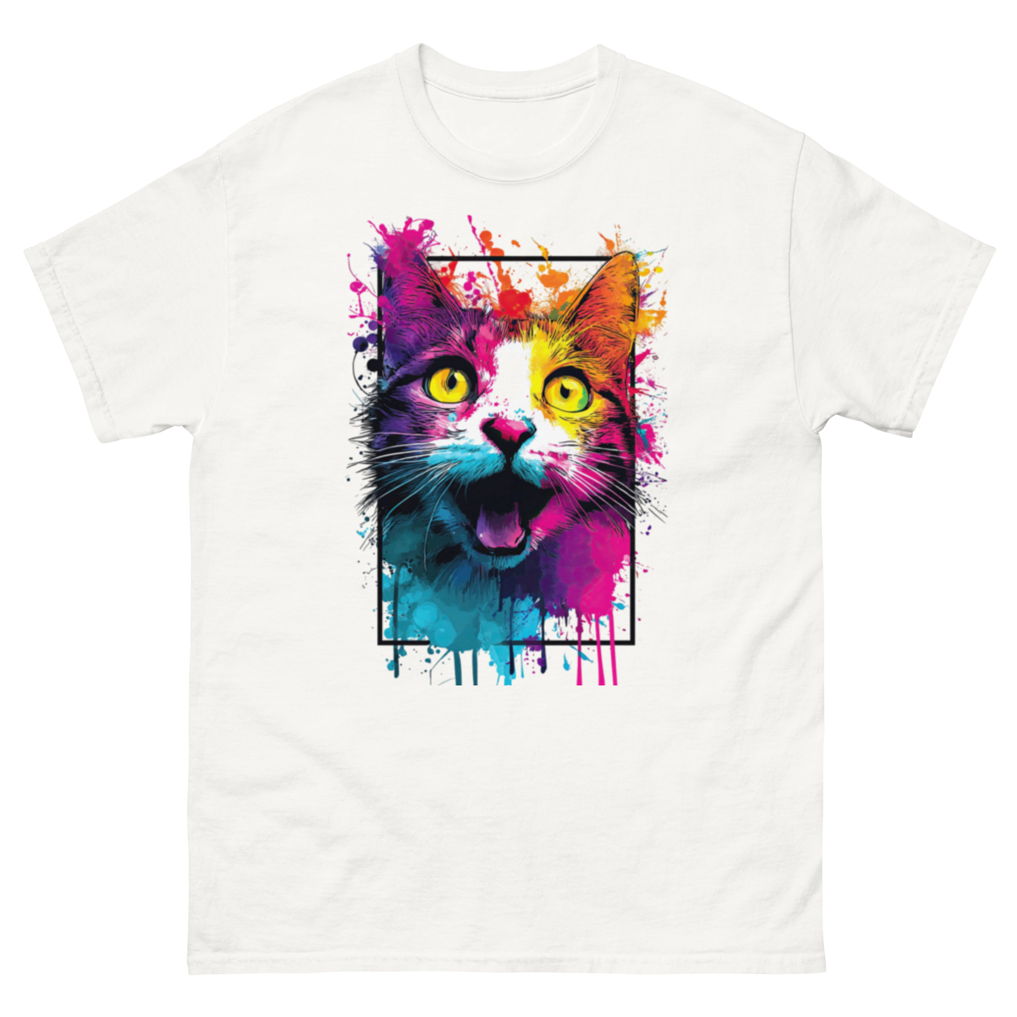 Koszulka artystyczna – Kolorowy uśmiechnięty kot v1 Unisex T-SHIRT by Old Times Vintage Art 45 unisex classic tee white front 67f694407df19