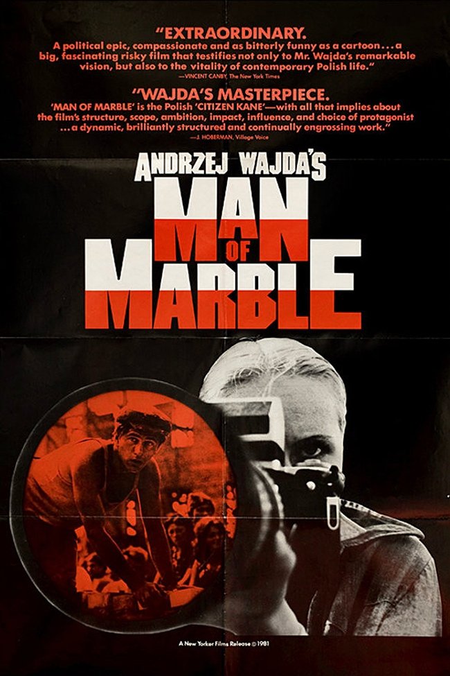 Polskie plakaty filmowe Klasyka kina - Człowiek z marmuru (1977) v4 english Wajda Plakat wysokiej jakości remasterowany reprint 8k