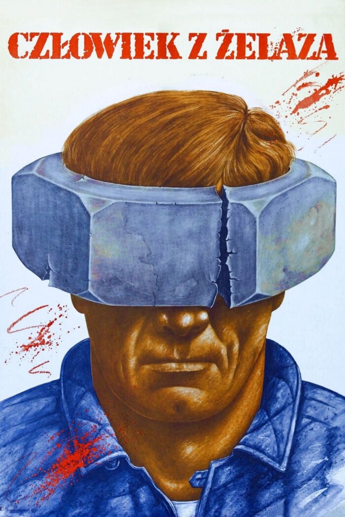 Polskie plakaty filmowe Klasyka kina - Człowiek z żelaza (1981) v1 pl Wajda Plakat wysokiej jakości remasterowany reprint 8k