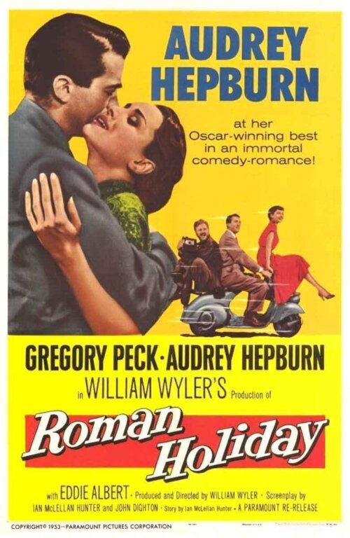 Plakaty filmowe klasyka kina - Rzymskie wakacje (1953) English v3 - Plakat wysokiej jakości 8K