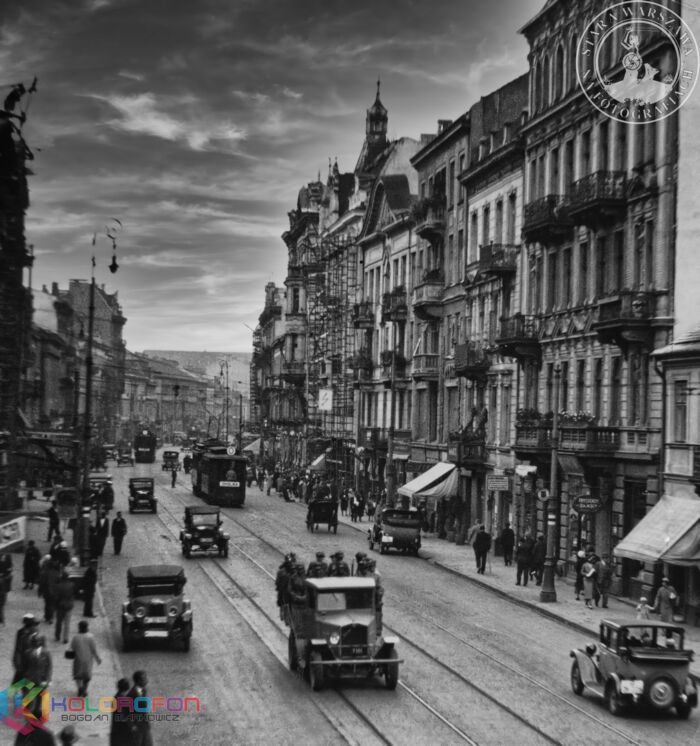 Stara Przedwojenna Warszawa - Nowy Świat lata 20 - czarno biały plakat 8K