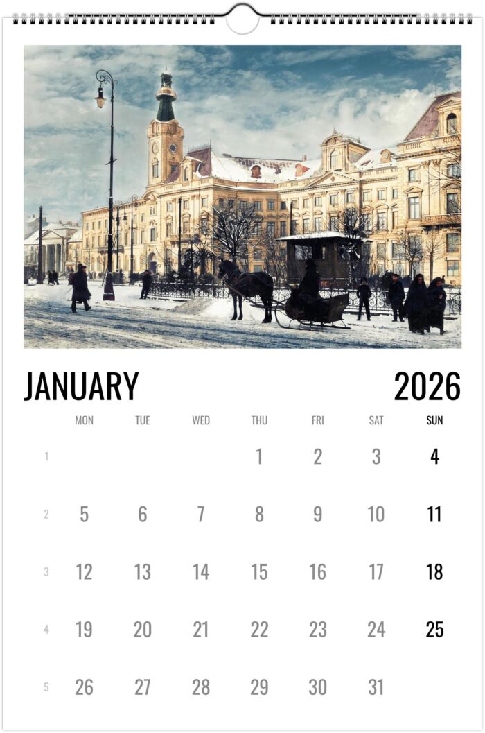 Kalendarz Warszawski SWNF na rok 2026 Stara Przedwojenna Warszawa w kolorze Edycja limitowana dla Polonii Wall calendar A3 (US &CA) - obrazek 2
