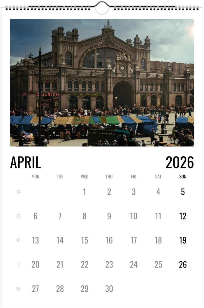Kalendarz Warszawski SWNF na rok 2026 Stara Przedwojenna Warszawa w kolorze Edycja limitowana dla Polonii Wall calendar A3 (US &CA) - obrazek 5