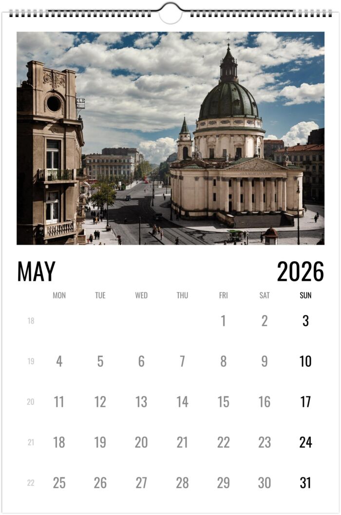 Kalendarz Warszawski SWNF na rok 2026 Stara Przedwojenna Warszawa w kolorze Edycja limitowana dla Polonii Wall calendar A3 (US &CA) - obrazek 6