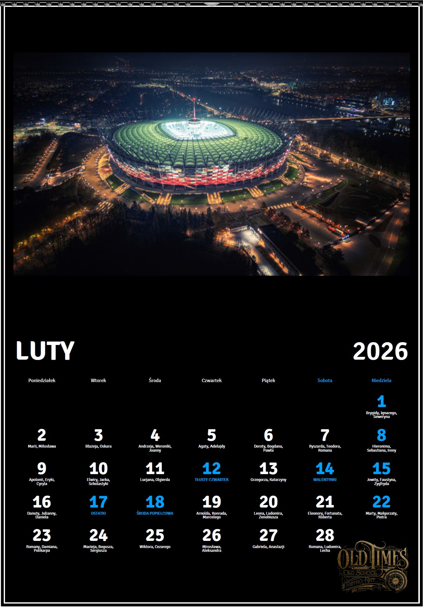 Kalendarz Warszawski SWNF na rok 2026 WSPÓŁCZESNA WARSZAWA FOTOGRAFIA LOTNICZA 8K Edycja limitowana - Black edition 13 Kalendarz wspołczesny Warszawa 2026