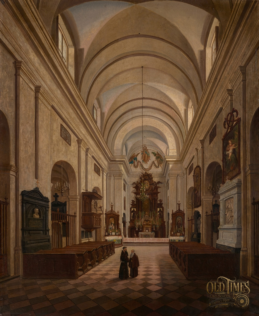 Warszawa na obrazach - Wnętrze kościoła oo. Kapucynów przy ul. Miodowej Wyszyński Julian po 1863 roku - replika remasterowana 8K UHD Plakat