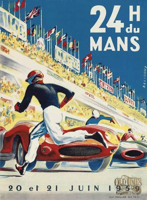 Old Vintage Posters - 24H du Mans 1959 by Michel Beligond (1927-1973) Made in USA