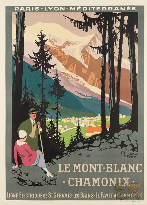 Old Vintage Posters - Le Mont-Blanc, Chamonix (1923) by Roger Broders Made in USA